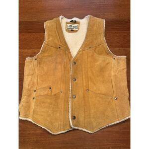 XL Vintage Chess King Sherpa Lined Suede Western Cowboy Vest 70s Snap